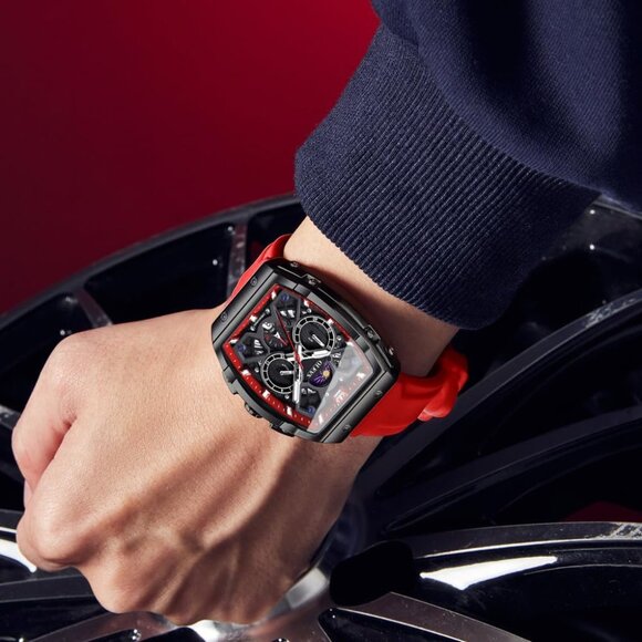 ⚡Red Watches for Men Waterproof Analog Quartz Chronograph Business Casual Dress - Picture 3 of 9